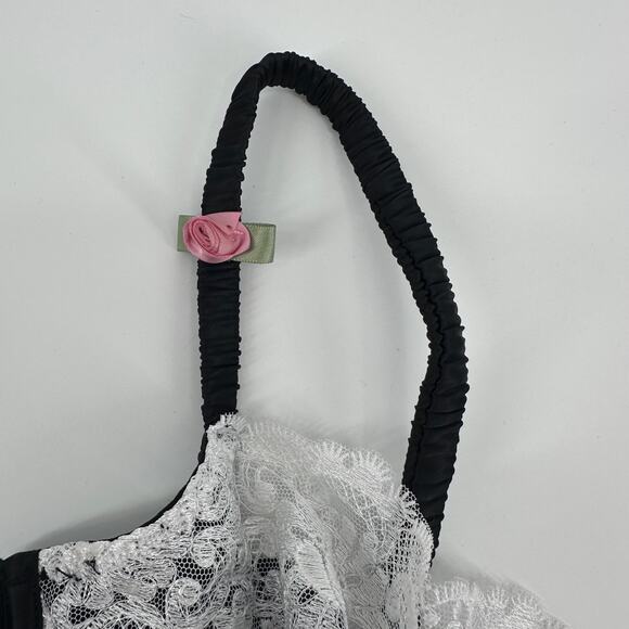 For Love & Lemons Maeve Underwire Bra Black White Lace Rosettes Womens NEW 36DD - Picture 6 of 11